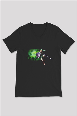 The Legend of Zelda Siyah Unisex  V Yaka Tişört