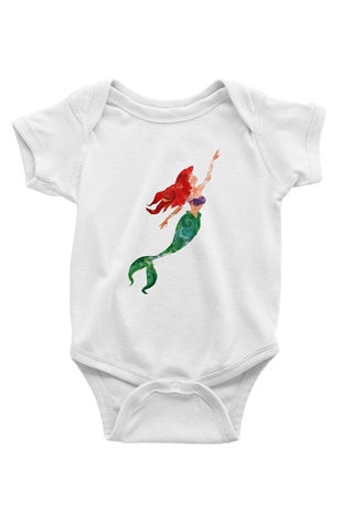 The Little Mermaid Baskılı Beyaz Unisex Bebek Body - Zıbın