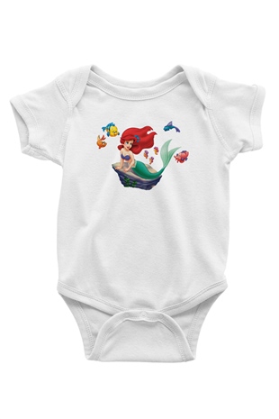 The Little Mermaid Baskılı Beyaz Unisex Bebek Body - Zıbın