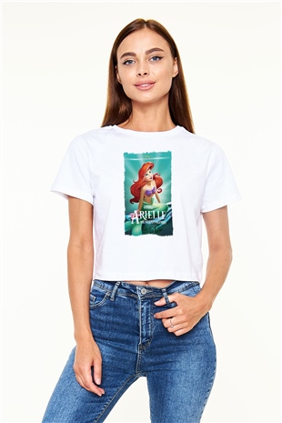 The Little Mermaid Beyaz  Crop Top Tişört