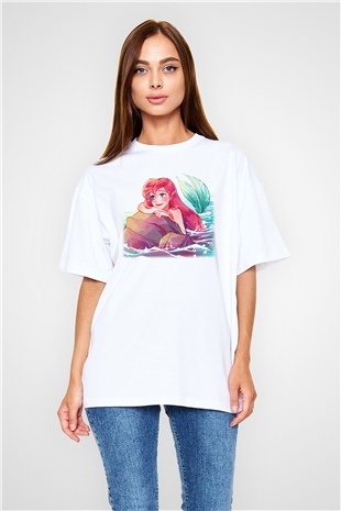 The Little Mermaid Beyaz Unisex Oversize Tişört T-Shirt
