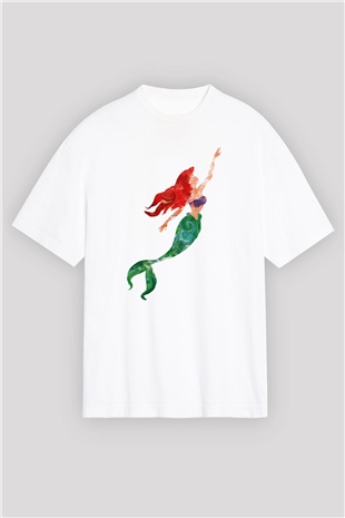 The Little Mermaid Beyaz Unisex Oversize Tişört T-Shirt