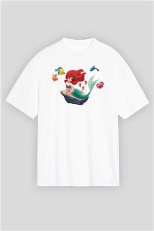 The Little Mermaid Beyaz Unisex Oversize Tişört T-Shirt