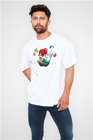 The Little Mermaid Beyaz Unisex Oversize Tişört T-Shirt