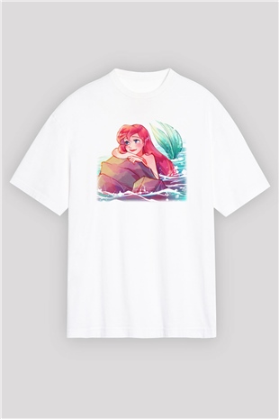The Little Mermaid Beyaz Unisex Oversize Tişört T-Shirt