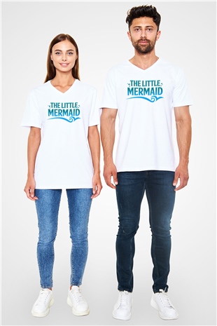 The Little Mermaid Beyaz Unisex V Yaka Tişört T-Shirt