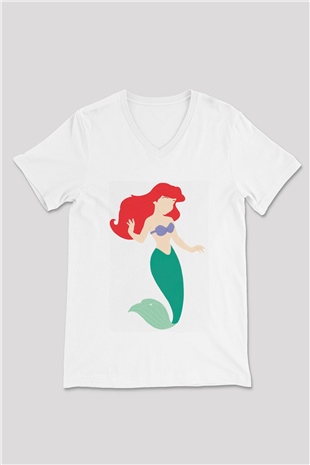 The Little Mermaid Beyaz Unisex V Yaka Tişört