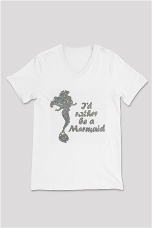 The Little Mermaid Beyaz Unisex V Yaka Tişört