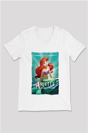 The Little Mermaid Beyaz Unisex V Yaka Tişört