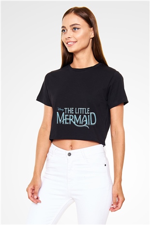The Little Mermaid Siyah Crop Top Tişört