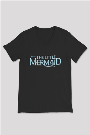 The Little Mermaid Siyah Unisex V Yaka Tişört T-Shirt