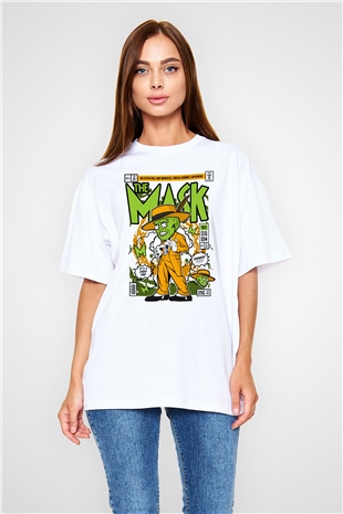 The Mask Baskılı Unisex Beyaz Oversize Tişört