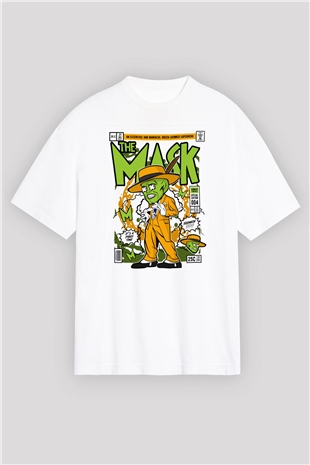 The Mask Baskılı Unisex Beyaz Oversize Tişört