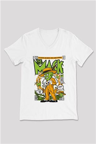 The Mask Baskılı Unisex Beyaz V Yaka Tişört