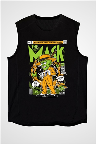 The Mask Yeşil Maske Baskılı Unisex Siyah Kolsuz Tişört