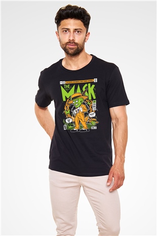The Mask Yeşil Maske Baskılı Unisex Siyah Tişört