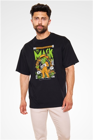 The Mask Yeşil Maske Baskılı Unisex Siyah Oversize Tişört