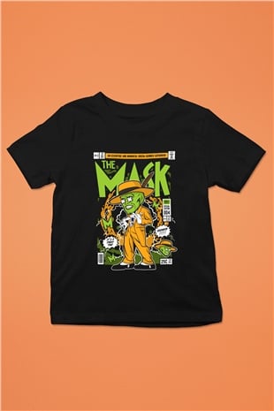 The Mask Yeşil Maske Baskılı Unisex Siyah Çocuk Tişört