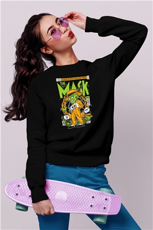 The Mask Yeşil Maske Baskılı Unisex Siyah Sweatshirt