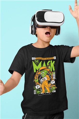 The Mask Yeşil Maske Baskılı Unisex Siyah Çocuk Tişört