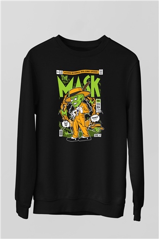 The Mask Yeşil Maske Baskılı Unisex Siyah Sweatshirt