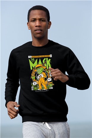 The Mask Yeşil Maske Baskılı Unisex Siyah Sweatshirt