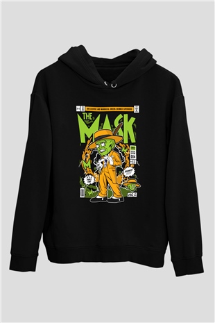 The Mask Yeşil Maske Baskılı Unisex Siyah Hoodie