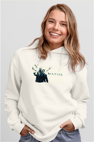The Matrix Beyaz Unisex Hoodie