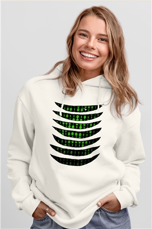 The Matrix Beyaz Unisex Hoodie