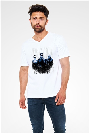 The Matrix Beyaz Unisex V Yaka Tişört
