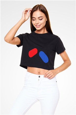 The Matrix Siyah Crop Top Tişört