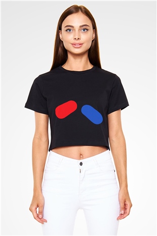 The Matrix Siyah Crop Top Tişört