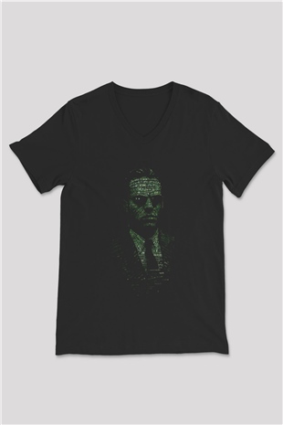 The Matrix Siyah Unisex V Yaka Tişört T-Shirt