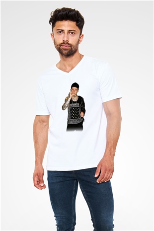 The Neighbourhood Beyaz Unisex V Yaka Tişört T-Shirt