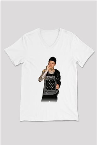 The Neighbourhood Beyaz Unisex V Yaka Tişört T-Shirt