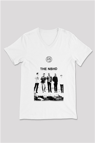 The Neighbourhood Beyaz Unisex V Yaka Tişört T-Shirt