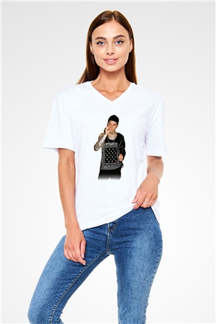 The Neighbourhood Beyaz Unisex V Yaka Tişört T-Shirt