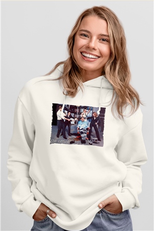 The Office Baskılı Beyaz Unisex Kapüşonlu Sweatshirt