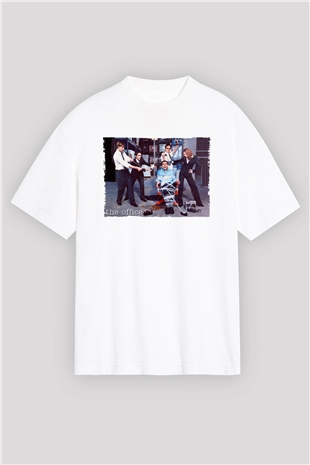 The Office Baskılı Beyaz Unisex Oversize Oversize T-shirt