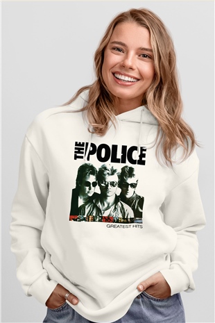 The Police Beyaz Unisex Kapşonlu Sweatshirt