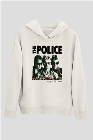 The Police Beyaz Unisex Kapşonlu Sweatshirt