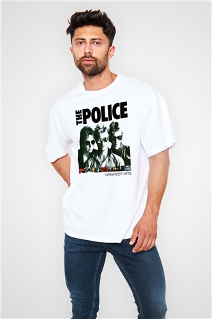 The Police Beyaz Unisex Oversize Tişört T-Shirt