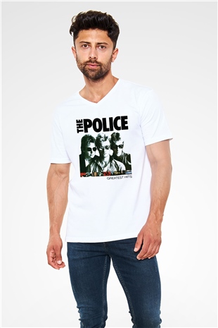 The Police Beyaz Unisex V Yaka Tişört T-Shirt
