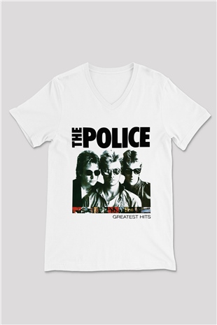 The Police Beyaz Unisex V Yaka Tişört T-Shirt