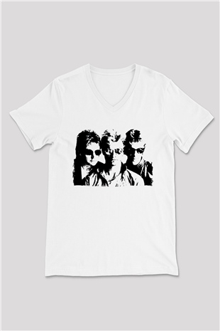 The Police Beyaz Unisex V Yaka Tişört
