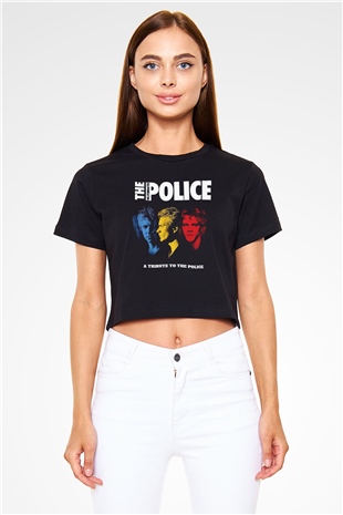 The Police Siyah  Crop Top Tişört