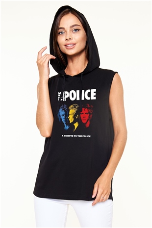 The Police Siyah Unisex Kapüşonlu Kolsuz Tişört