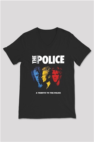 The Police Siyah Unisex V Yaka Tişört