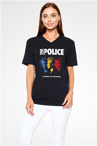 The Police Siyah Unisex V Yaka Tişört