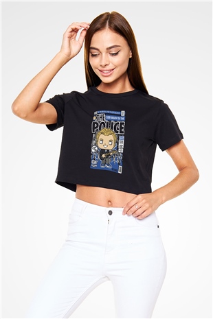 The Police Sting Baskılı Siyah Kadın Crop Top Tişört